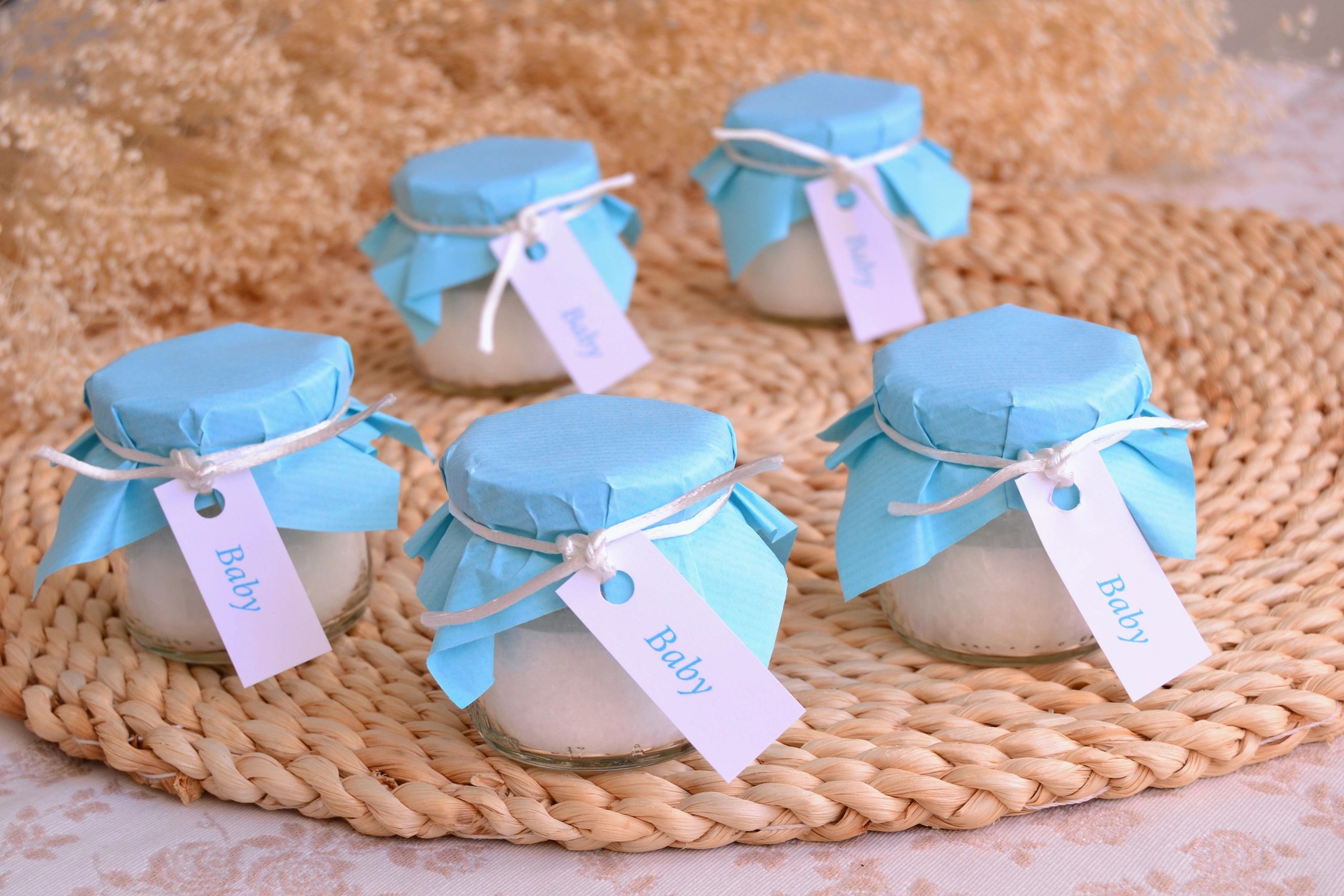 Recuerditos personalizados para baby shower en tonos azules